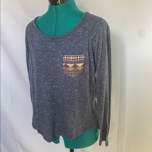 Medium Blue Tribal Pattern Long Sleeve Shirt Full Tilt